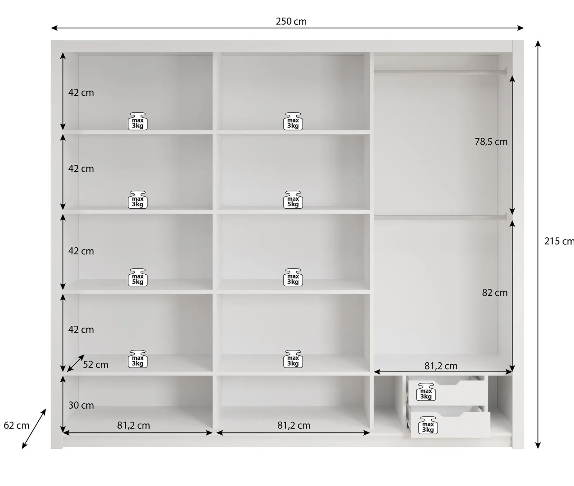 Blake - Kledingkast met schuifdeuren - Zwart - 250x62x215 cm