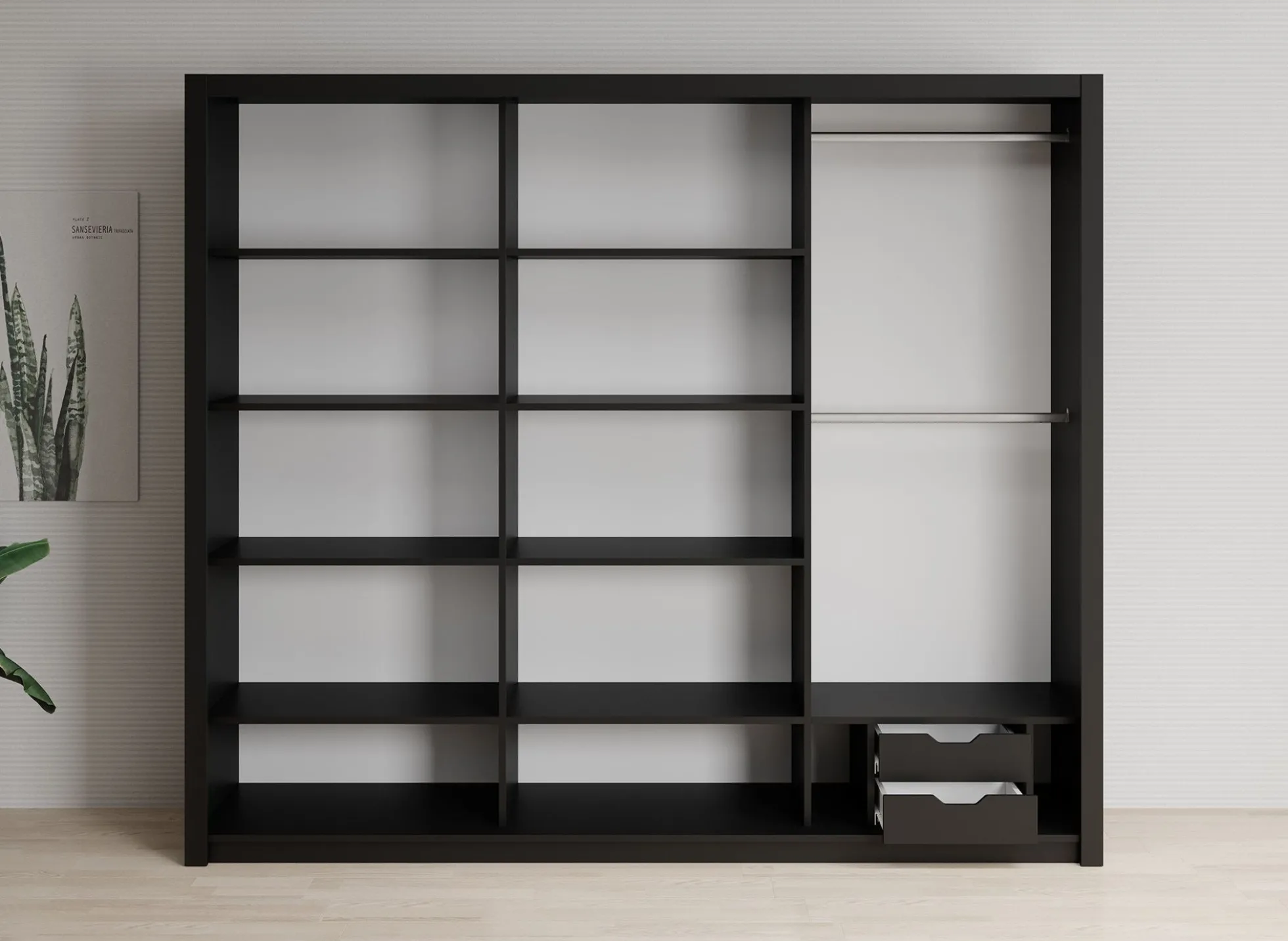 Blake - Kledingkast met schuifdeuren - Zwart - 250x62x215 cm
