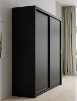 Blake - Kledingkast met schuifdeuren - Zwart - 200x62x215 cm