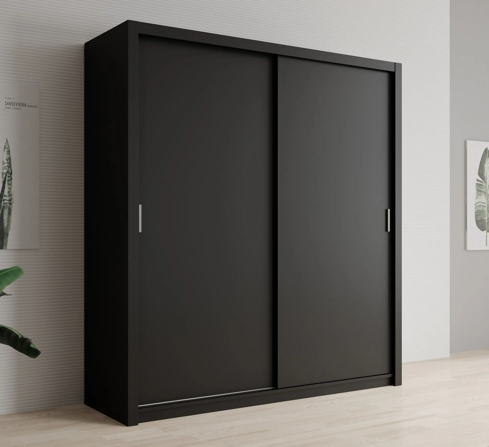 Blake - Kledingkast met schuifdeuren - Zwart - 200x62x215 cm