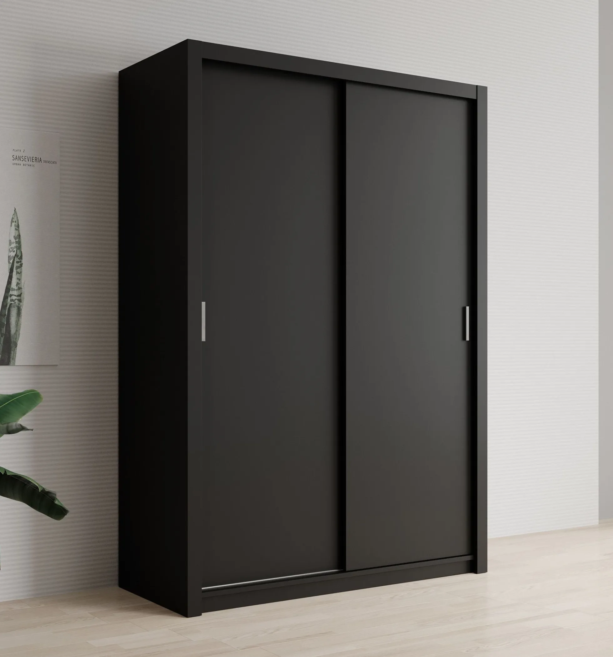 Blake - Kledingkast met schuifdeuren - Zwart - 150x62x215 cm