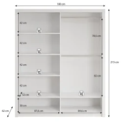 Blake - Kledingkast met schuifdeuren - Zwart - 180x62x215 cm