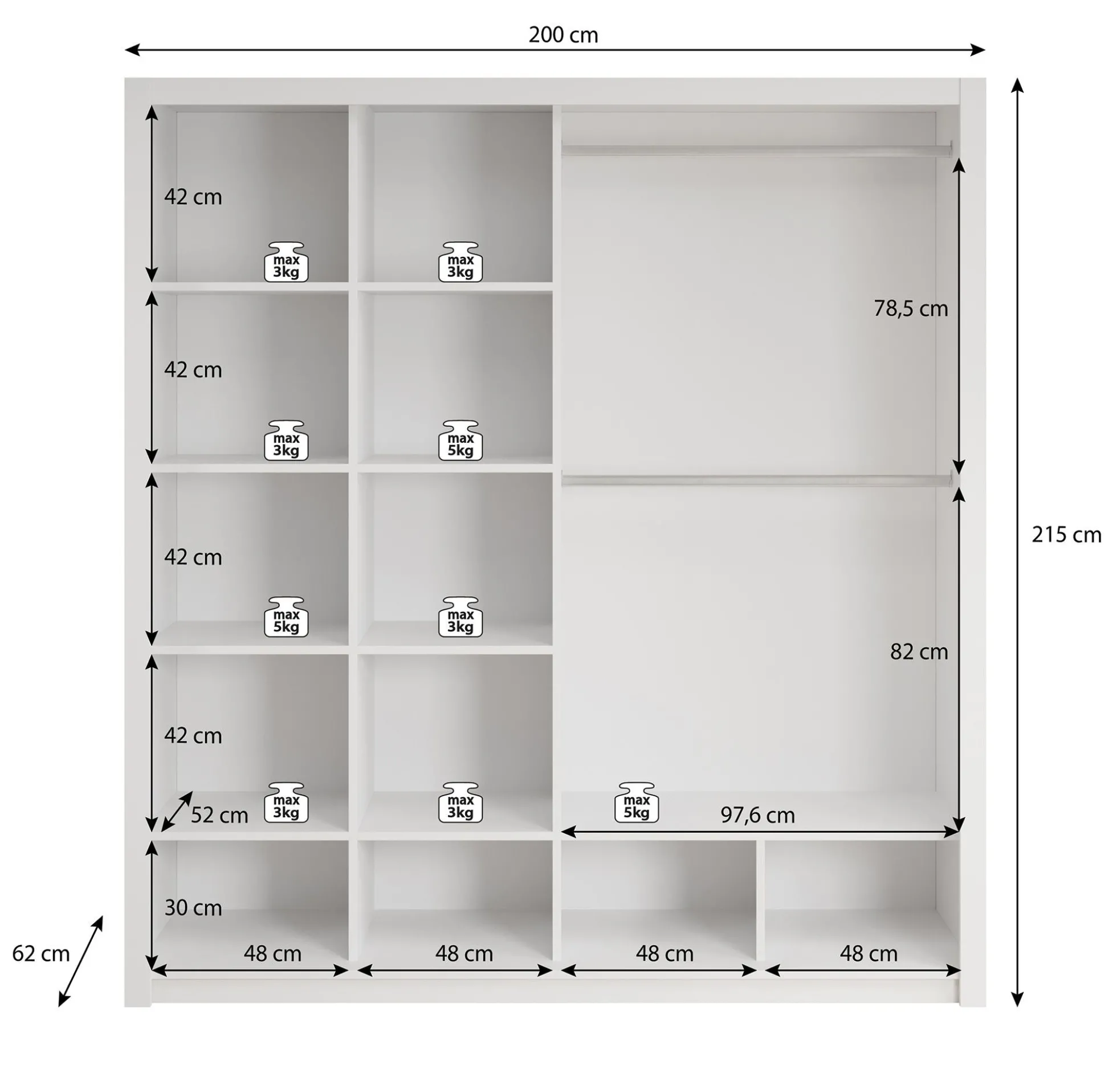 Blake - Kledingkast met schuifdeuren - Wit - 200x62x215 cm