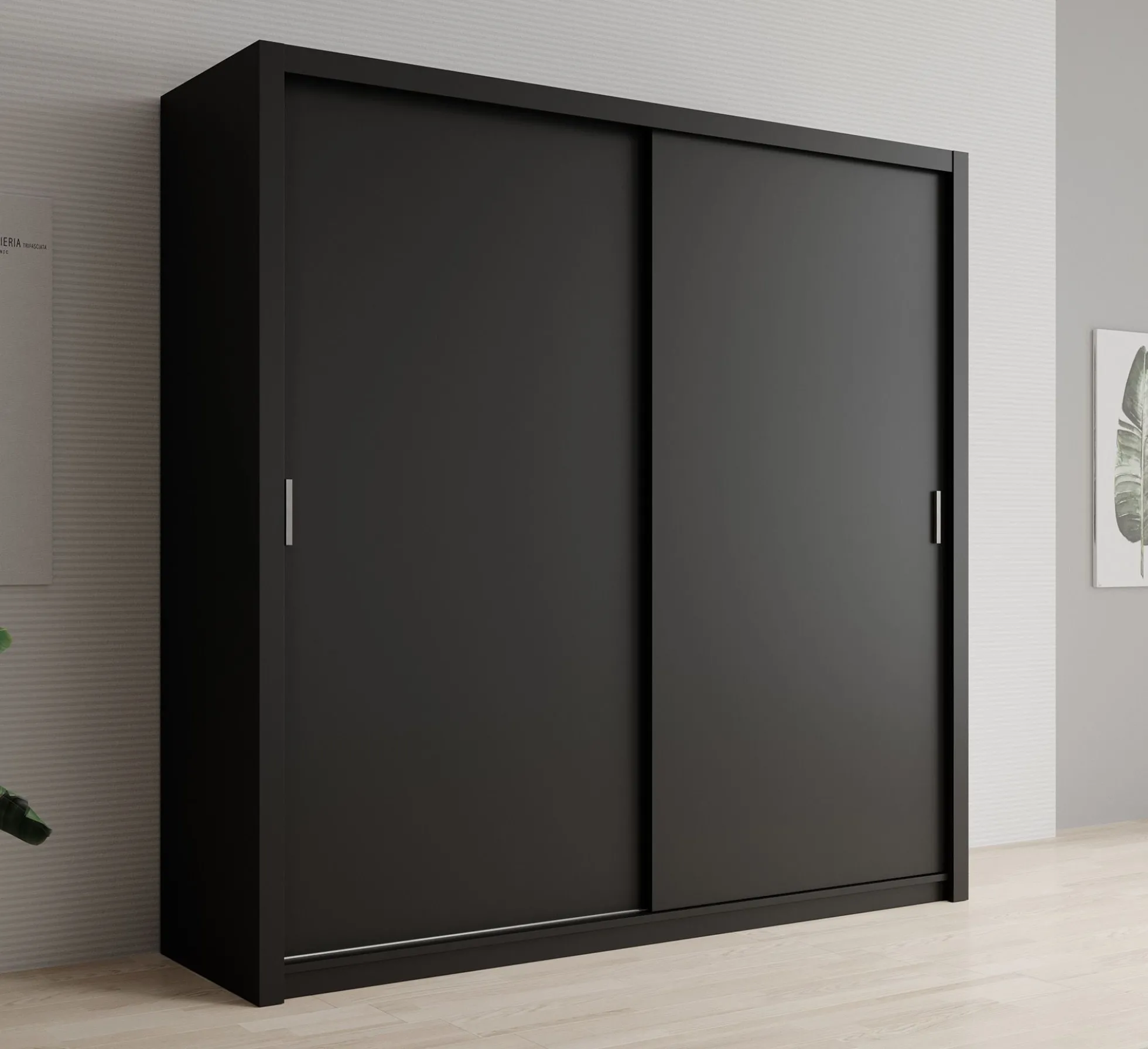 Blake - Kledingkast met schuifdeuren - Zwart - 220x62x215 cm