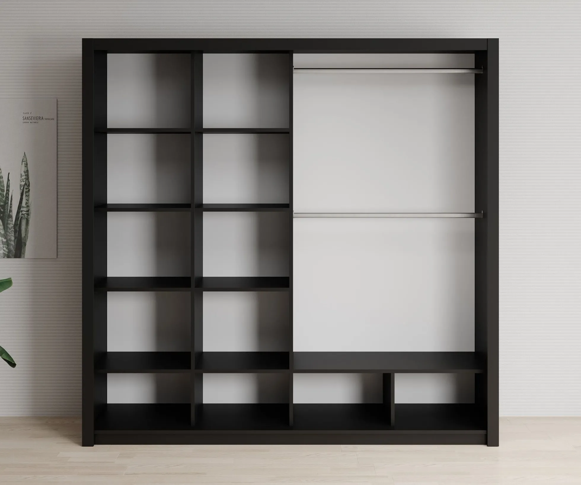 Blake - Kledingkast met schuifdeuren - Zwart - 220x62x215 cm