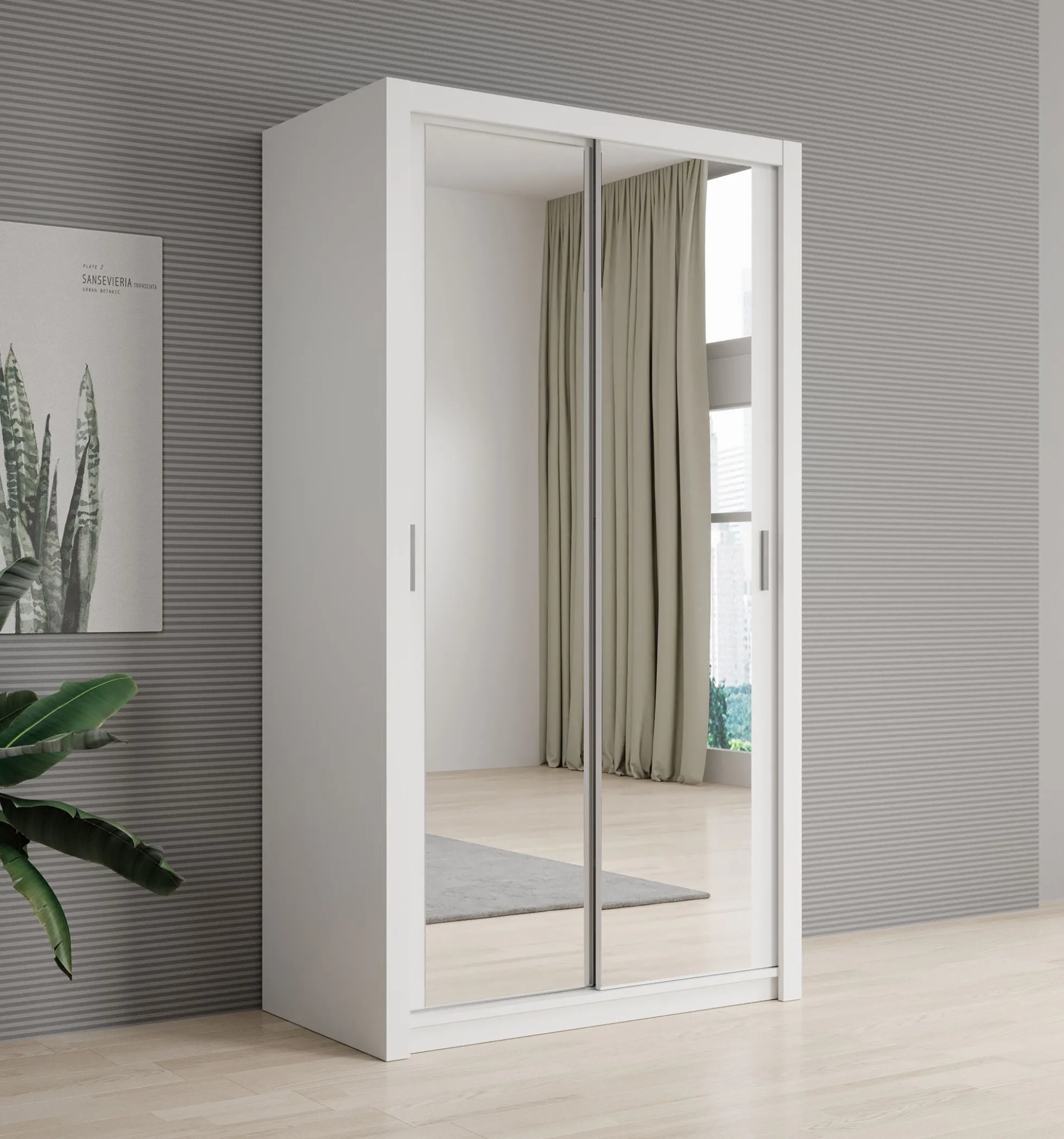 Blake - Kledingkast met spiegel - Wit - 120x62x215 cm
