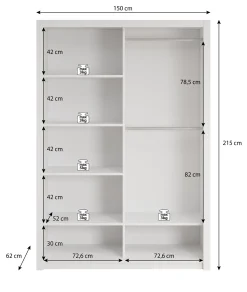 Blake - Kledingkast met spiegel - Wit - 150x62x215 cm