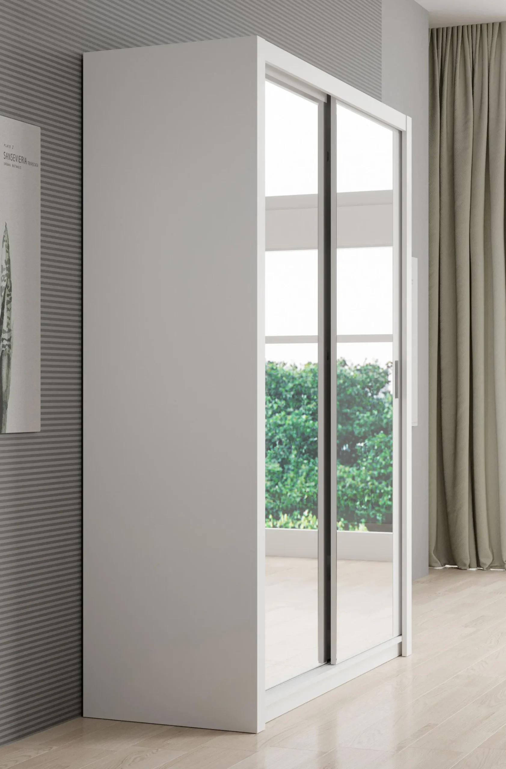 Blake - Kledingkast met spiegel - Wit - 150x62x215 cm