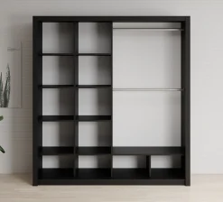 Blake - Kledingkast met spiegel - Zwart - 200x62x215 cm