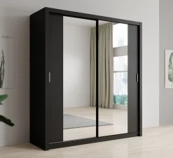 Blake - Kledingkast met spiegel - Zwart - 200x62x215 cm