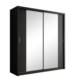Blake - Kledingkast met spiegel - Zwart - 200x62x215 cm