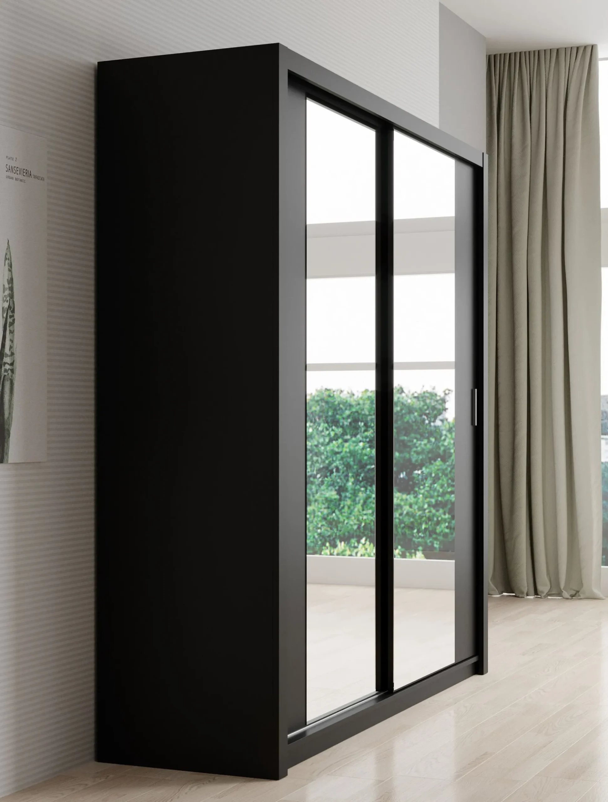 Blake - Kledingkast met spiegel - Zwart - 200x62x215 cm