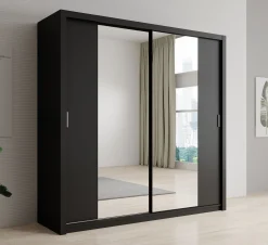 Blake - Kledingkast met spiegel - Zwart - 220x62x215 cm
