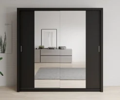 Blake - Kledingkast met spiegel - Zwart - 220x62x215 cm