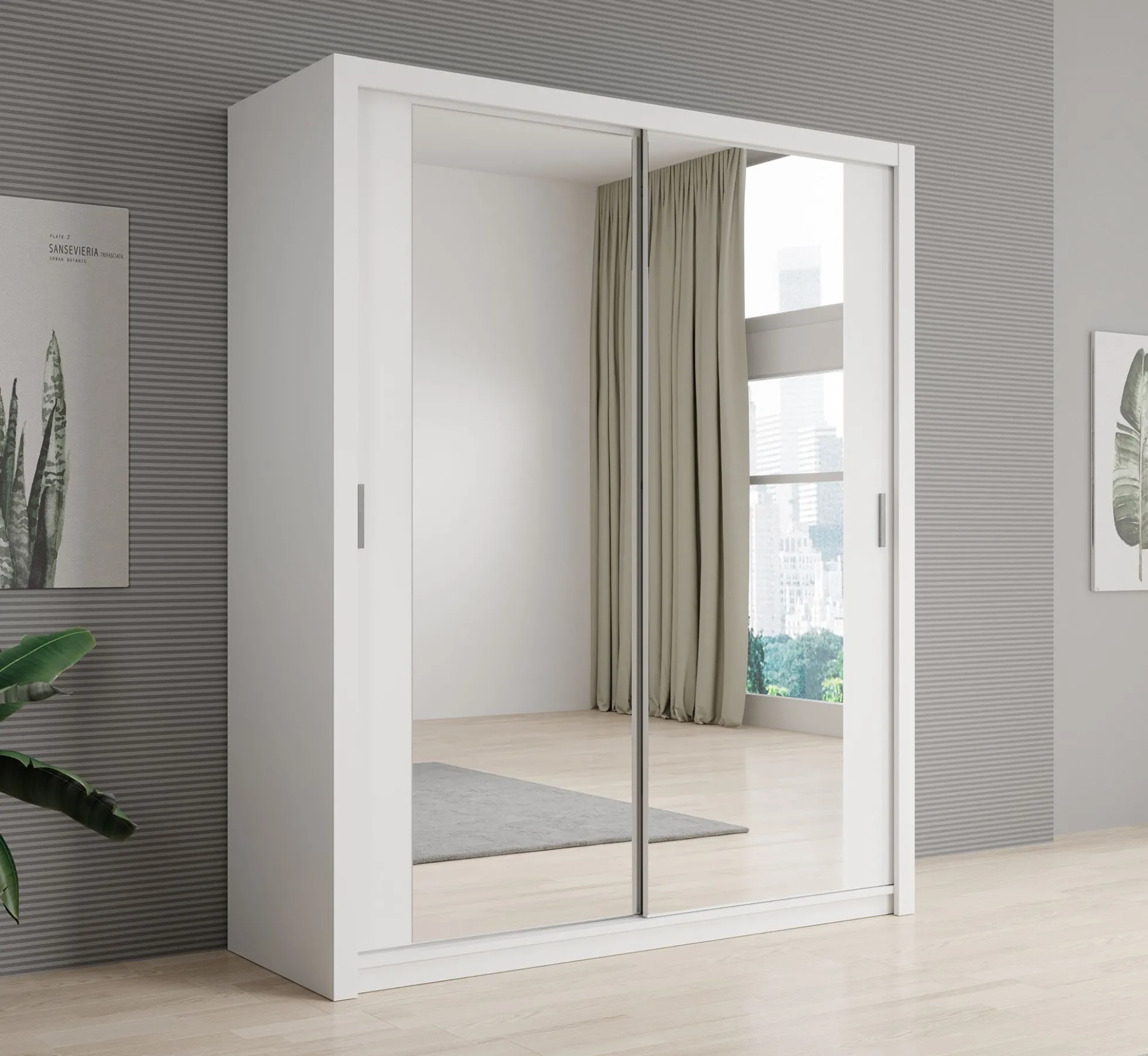 Blake - Kledingkast met spiegel - Wit - 180x62x215 cm