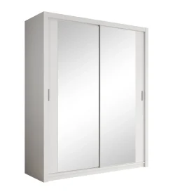 Blake - Kledingkast met spiegel - Wit - 180x62x215 cm