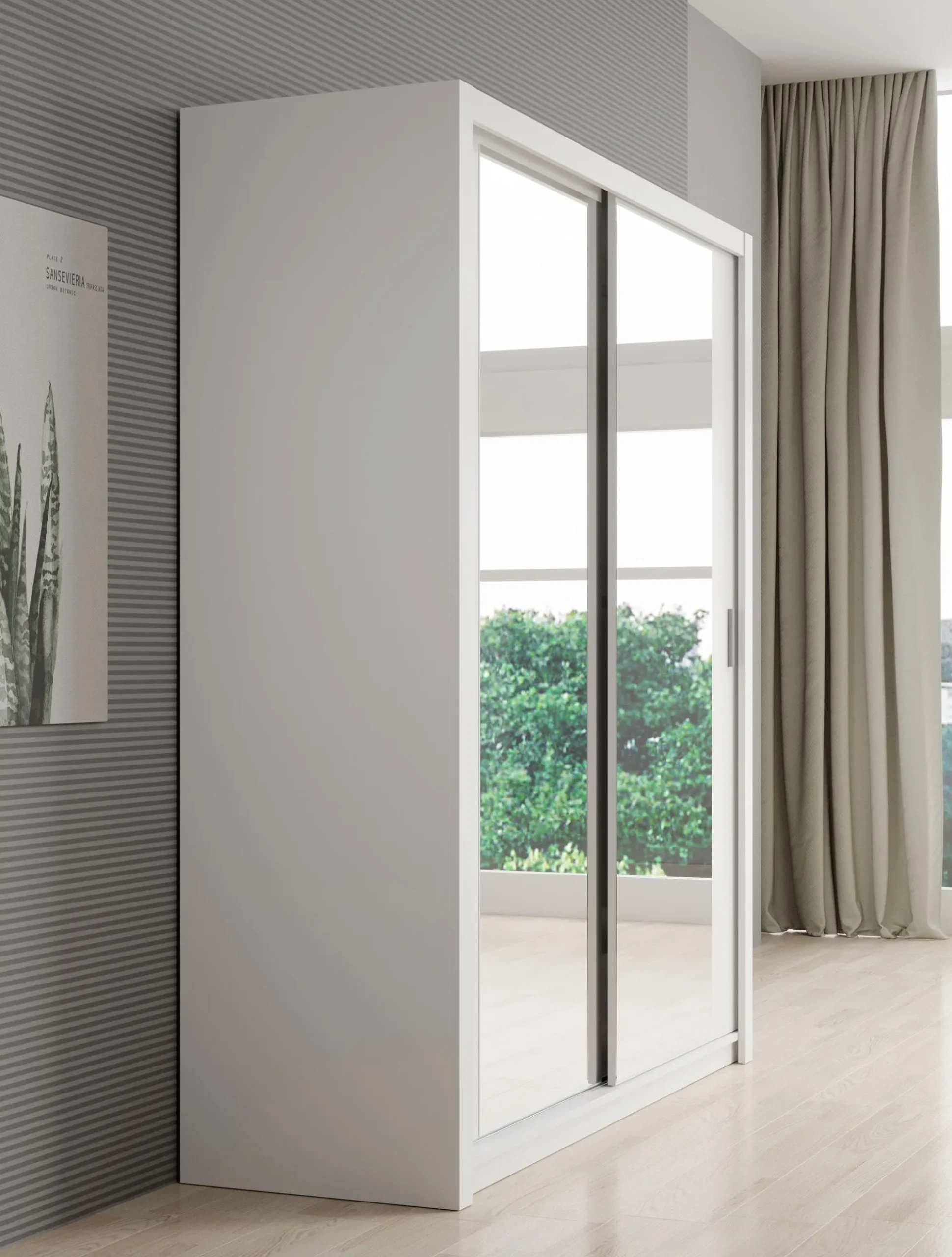 Blake - Kledingkast met spiegel - Wit - 180x62x215 cm