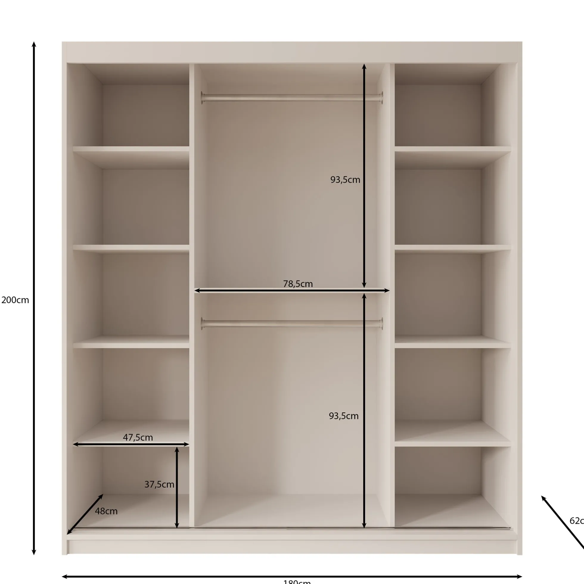 Bodhi - Kledingkast met schuifdeuren - Zwart - 180x62x200 cm