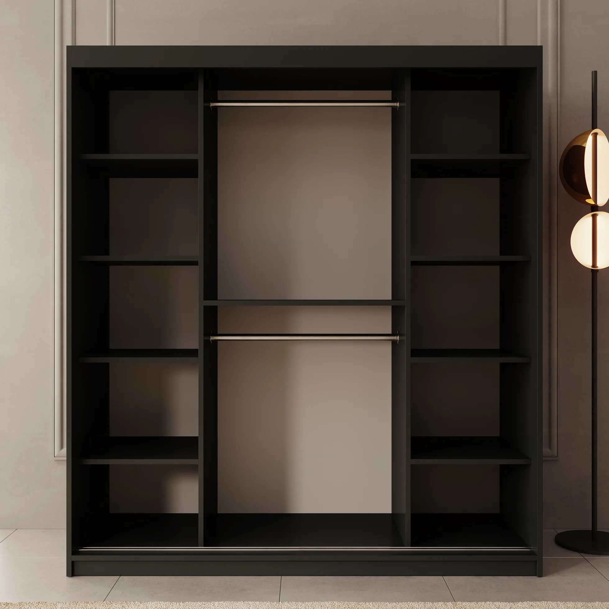 Bodhi - Kledingkast met schuifdeuren - Zwart - 180x62x200 cm