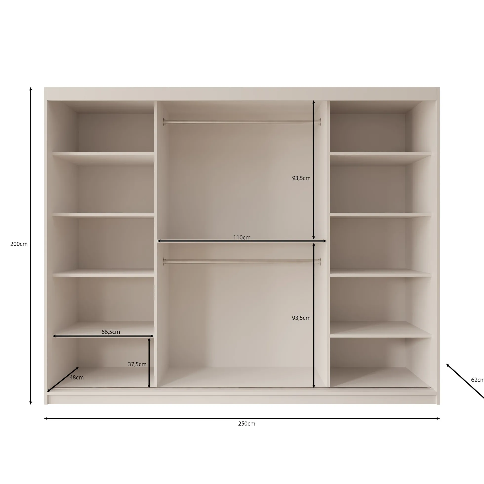 Bodhi - Kledingkast met schuifdeuren - Zwart 250x62x200 cm