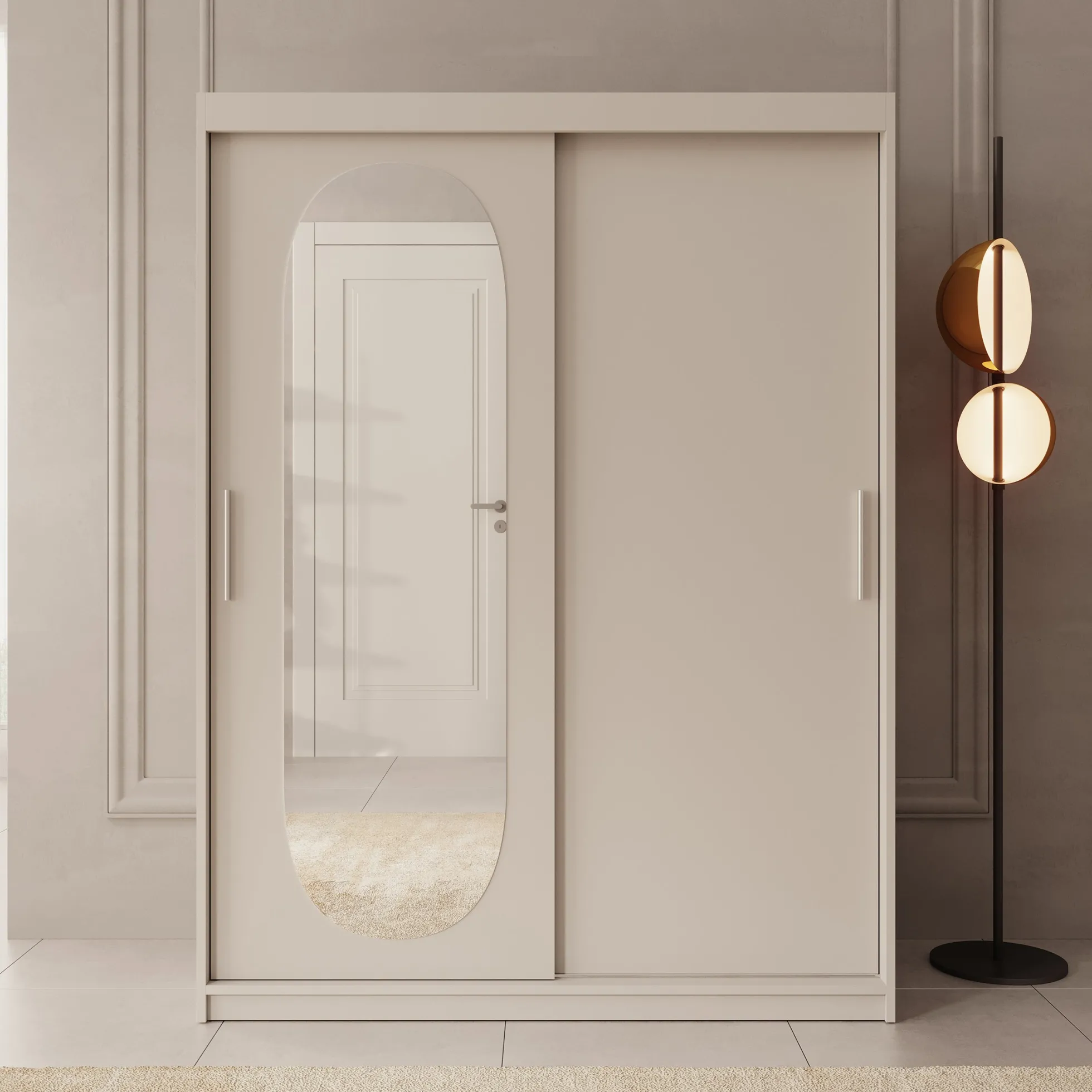 Bodhi - Kledingkast met schuifdeuren - Beige - 150x62x200 cm