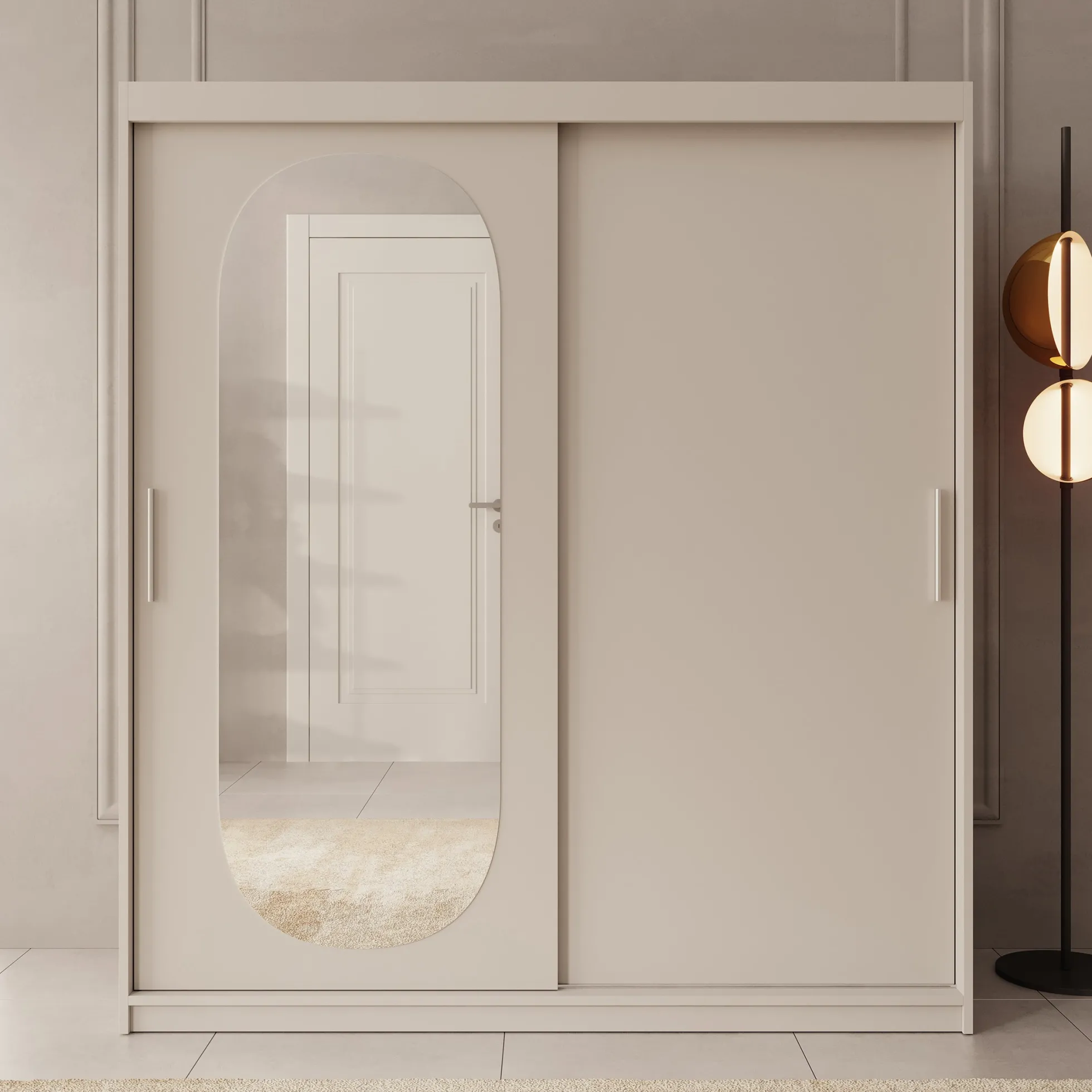 Bodhi - Kledingkast met schuifdeuren - Beige - 180x62x200 cm