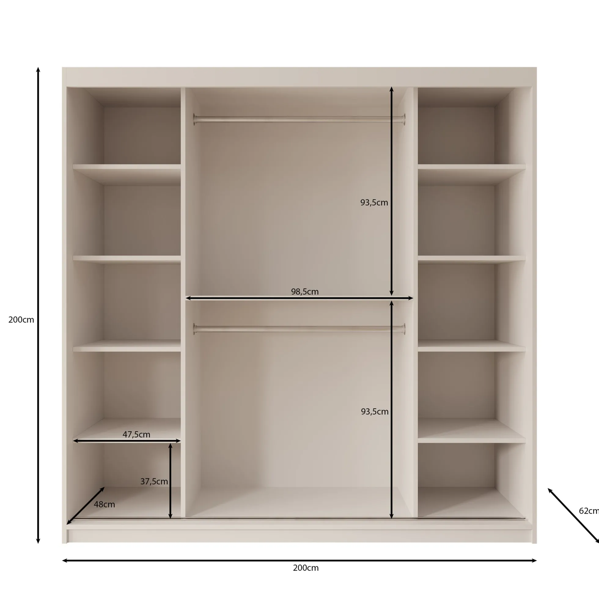 Bodhi - Kledingkast met schuifdeuren - Beige - 200x62x200 cm