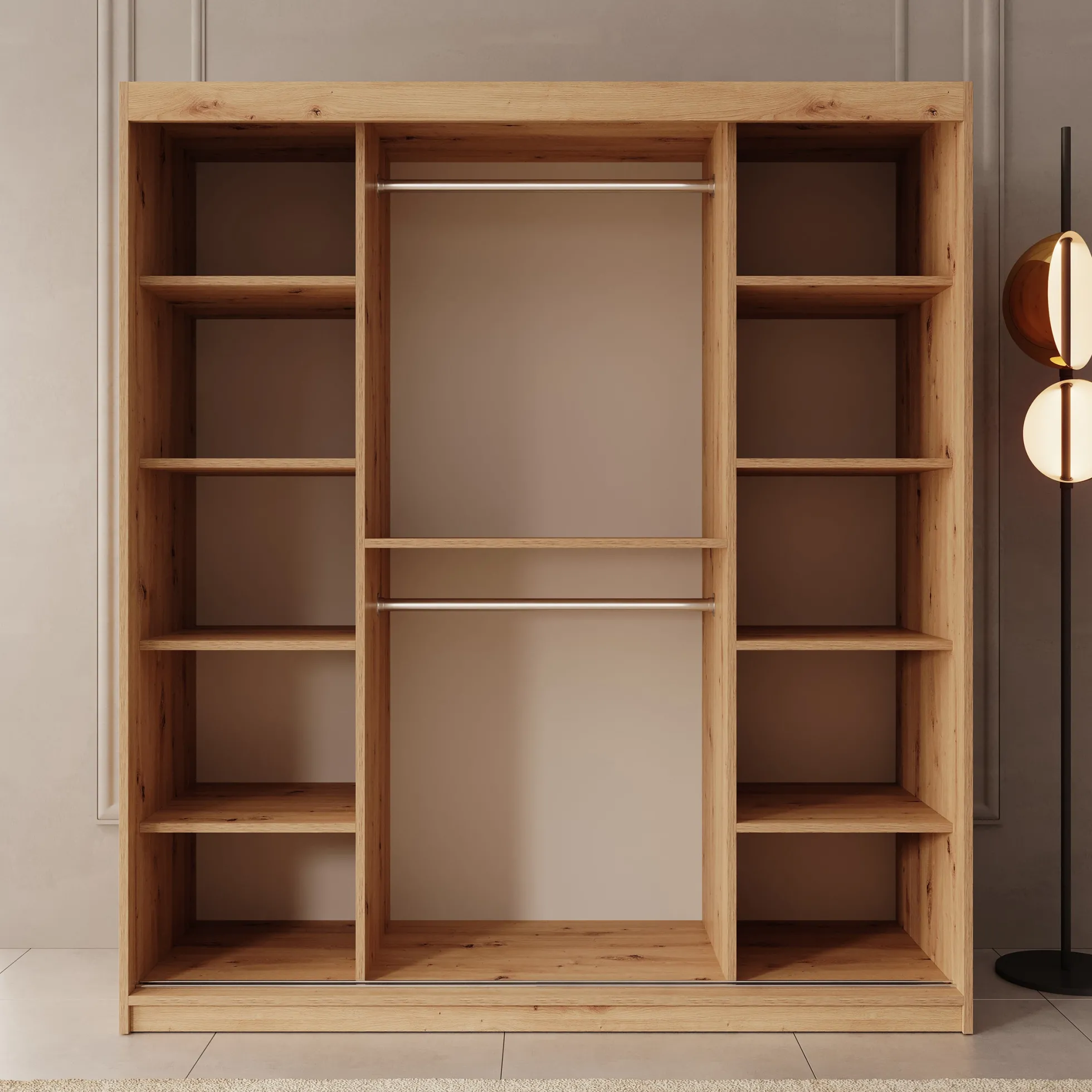 Bodhi - Kledingkast met schuifdeuren - Eiken - 180x62x200 cm