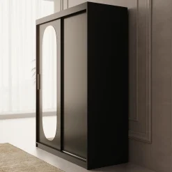 Bodhi - Kledingkast met schuifdeuren - Zwart - 150x62x200 cm