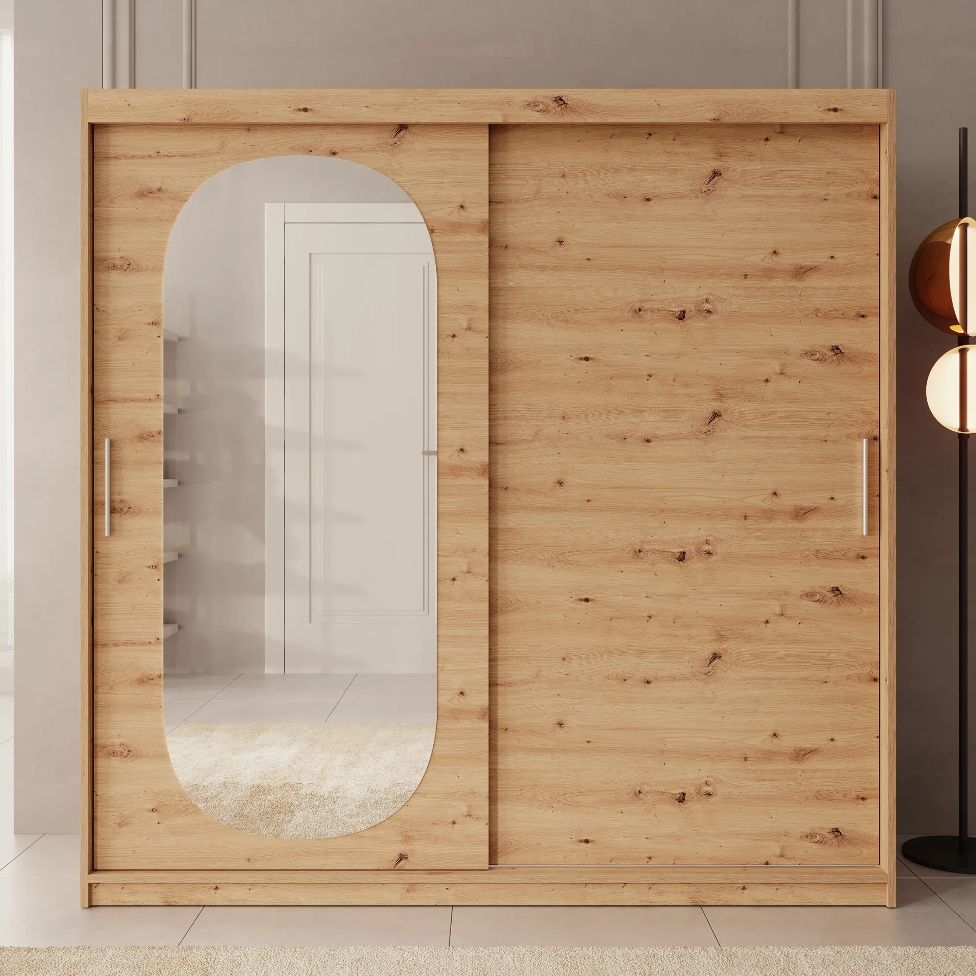 Bodhi - Kledingkast met schuifdeuren - Eiken - 200x62x200 cm