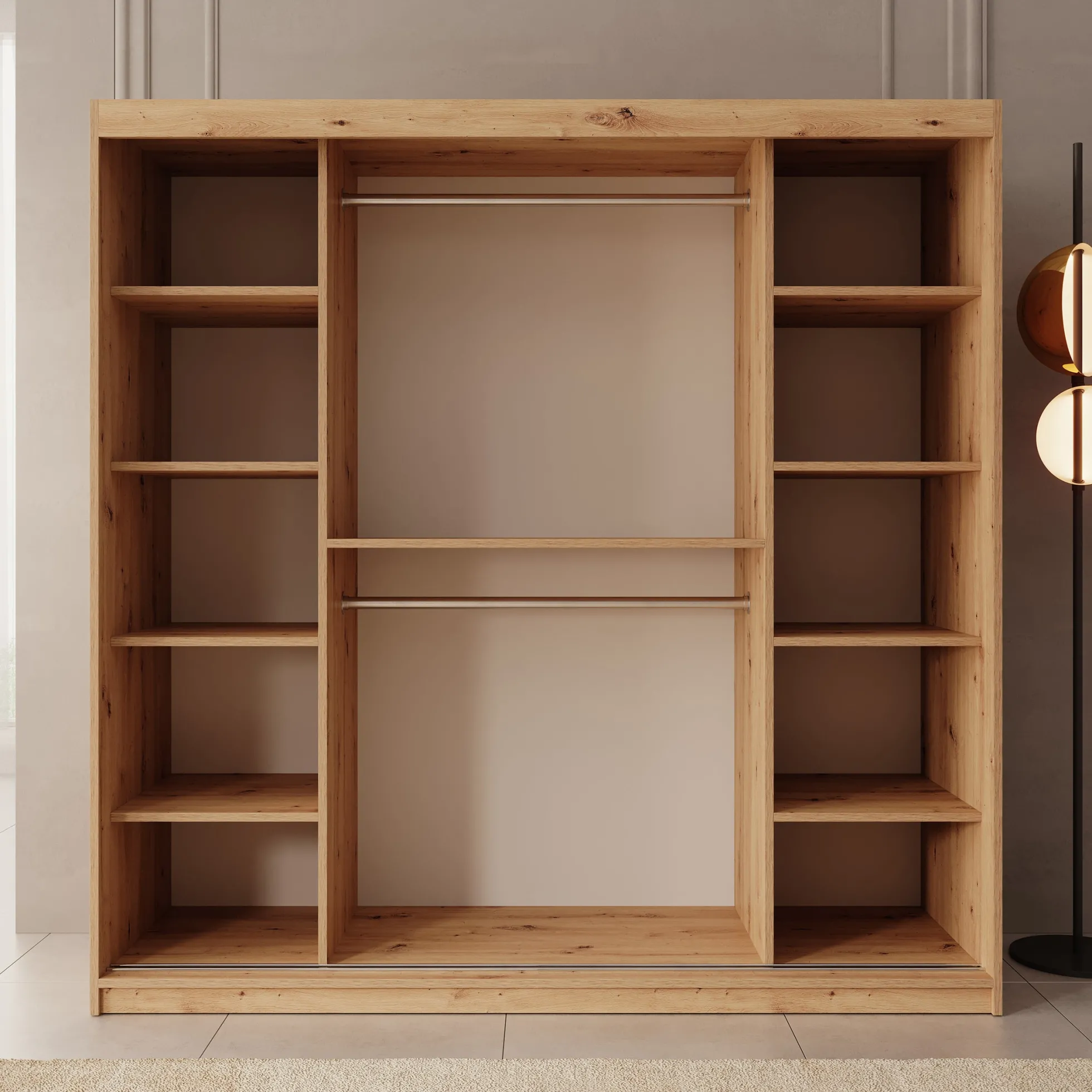 Bodhi - Kledingkast met schuifdeuren - Eiken - 200x62x200 cm