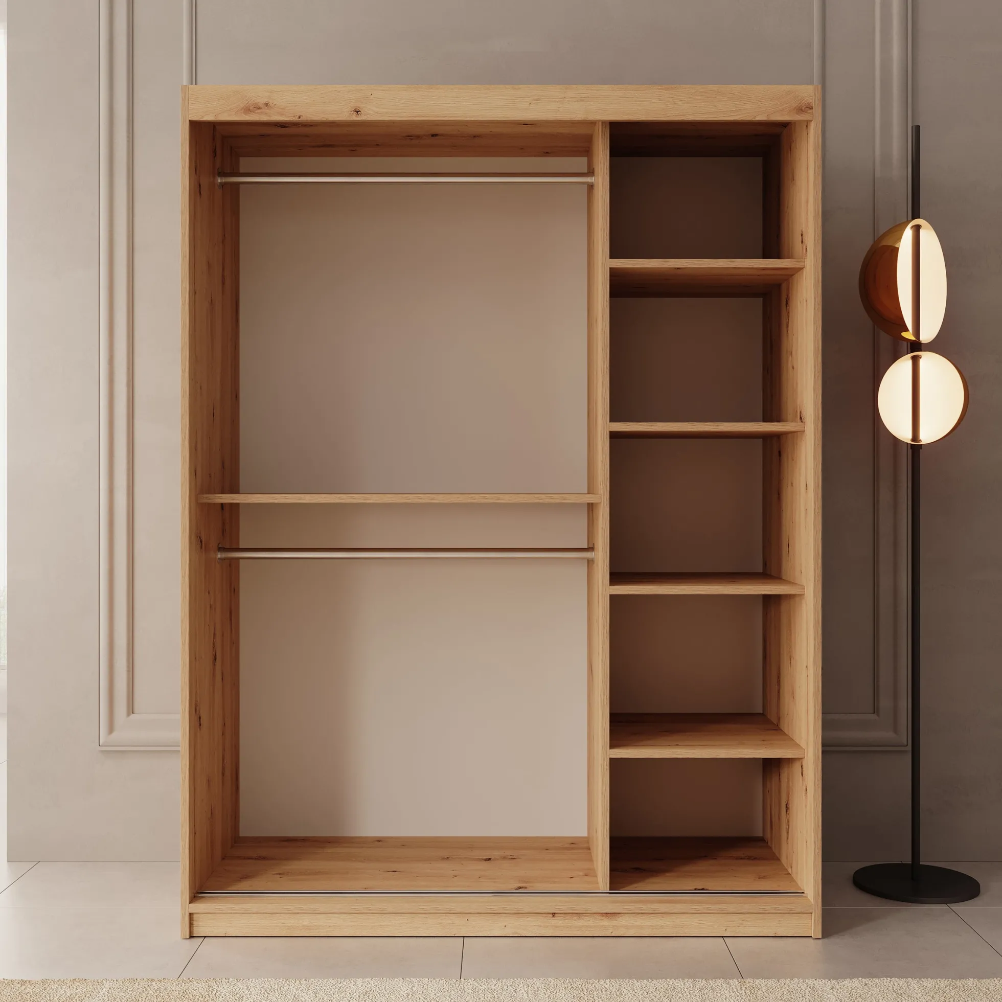 Bodhi - Kledingkast met schuifdeuren - Eiken - 150x62x200 cm