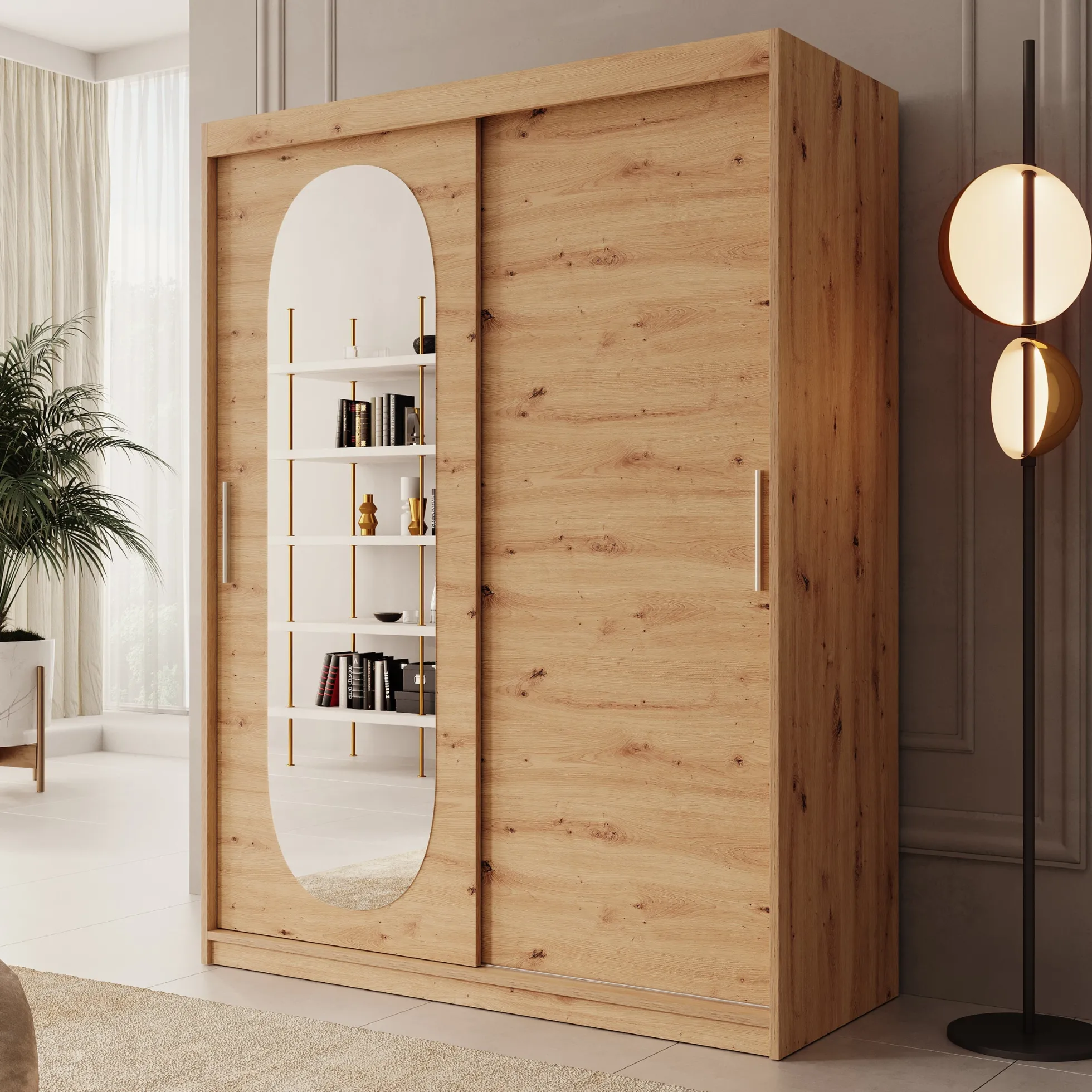 Bodhi - Kledingkast met schuifdeuren - Eiken - 150x62x200 cm