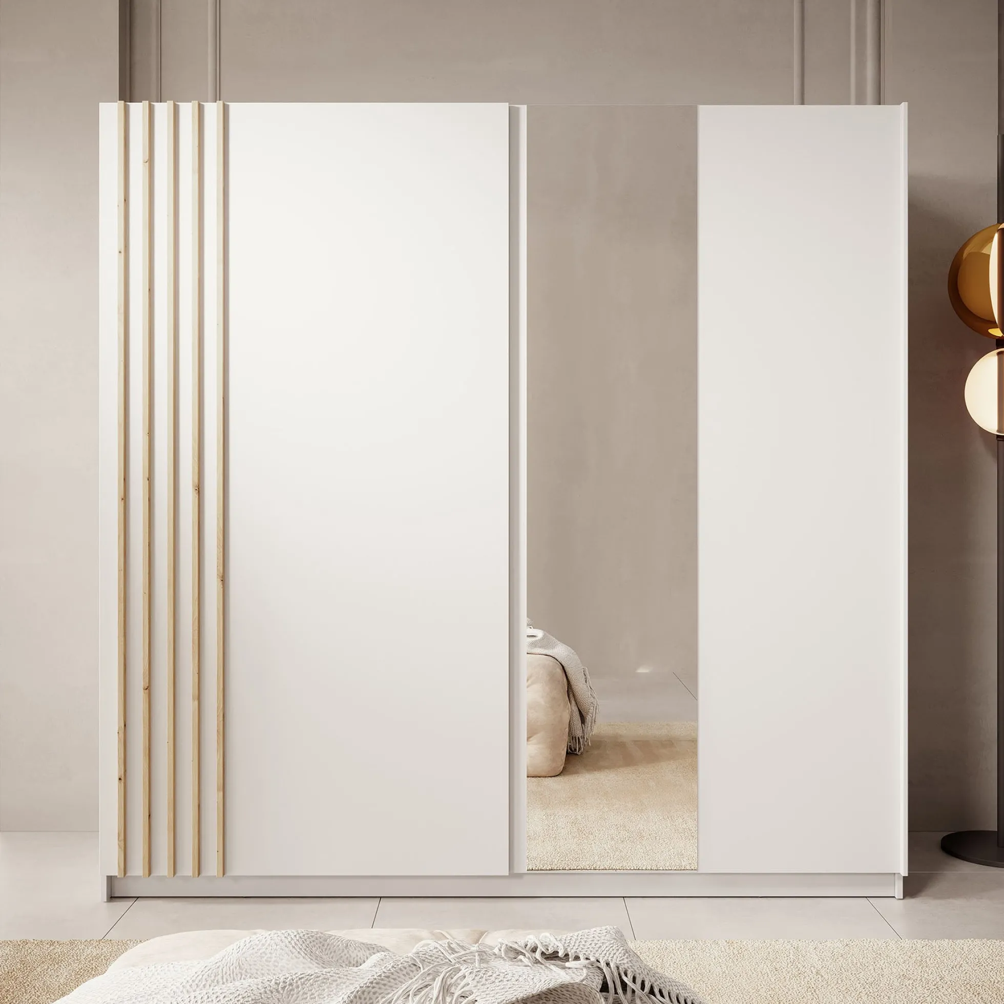 Boets - Kledingkast met schuifdeuren - Wit/eiken - 200x64x199 cm