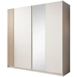 Boets - Kledingkast met schuifdeuren - Wit/eiken - 200x64x199 cm