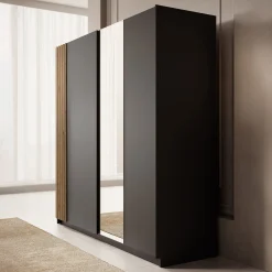 Boets - Kledingkast met schuifdeuren - Zwart/eiken - 200x64x199 cm