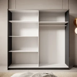 Boets - Kledingkast met schuifdeuren - Zwart/eiken - 200x64x199 cm