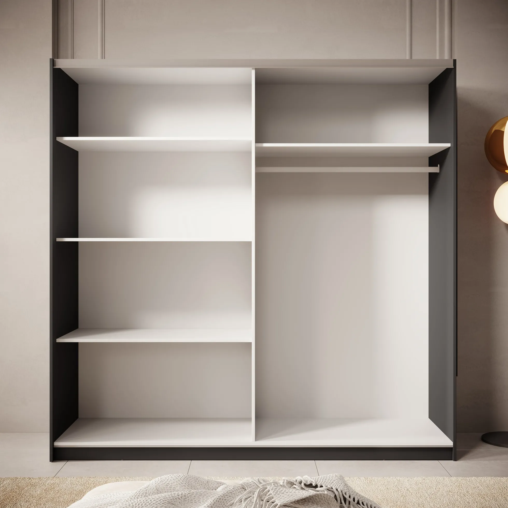 Boets - Kledingkast met schuifdeuren - Zwart/eiken - 200x64x199 cm