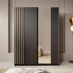 Boets - Kledingkast met schuifdeuren - Zwart/eiken - 150x64x199 cm