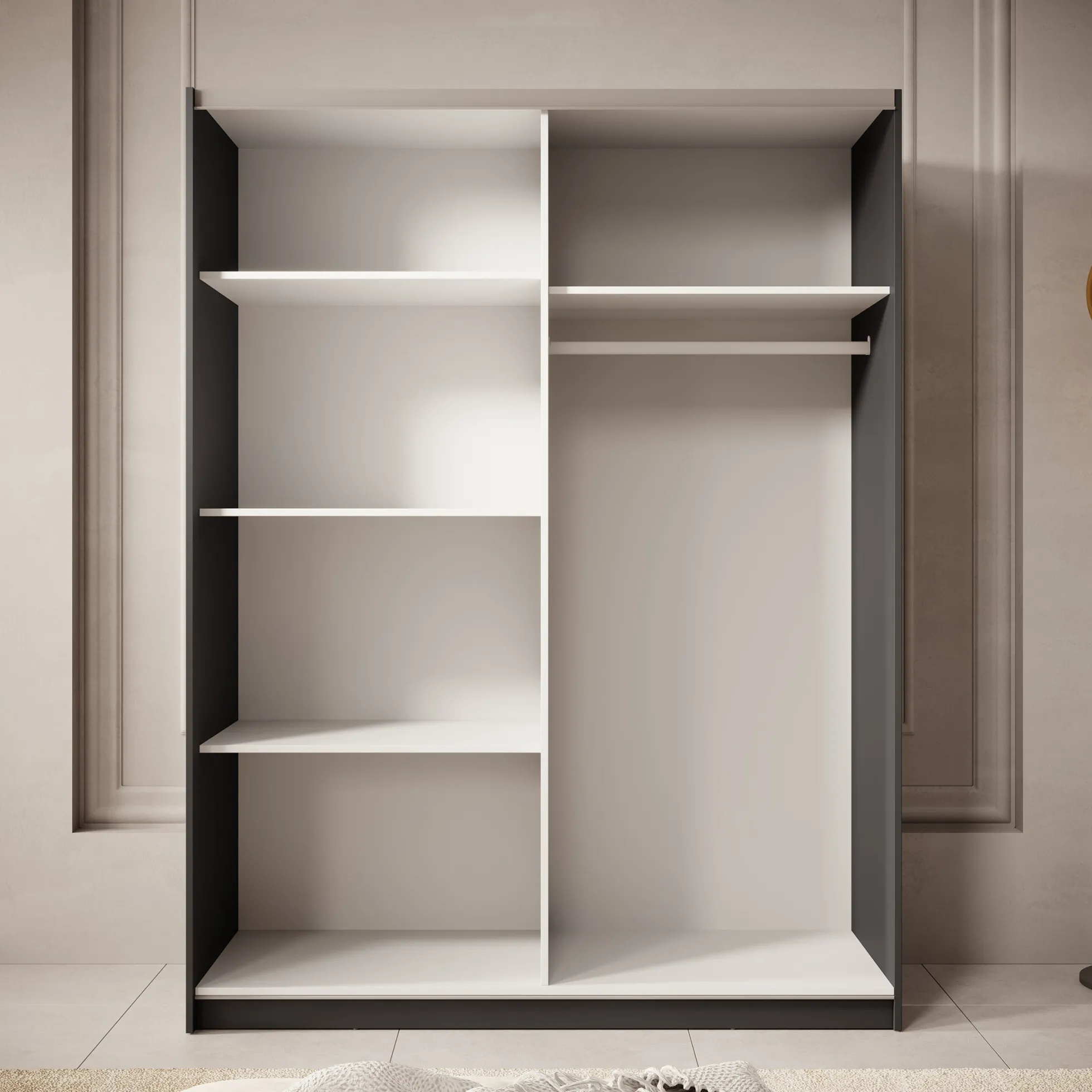 Boets - Kledingkast met schuifdeuren - Zwart/eiken - 150x64x199 cm