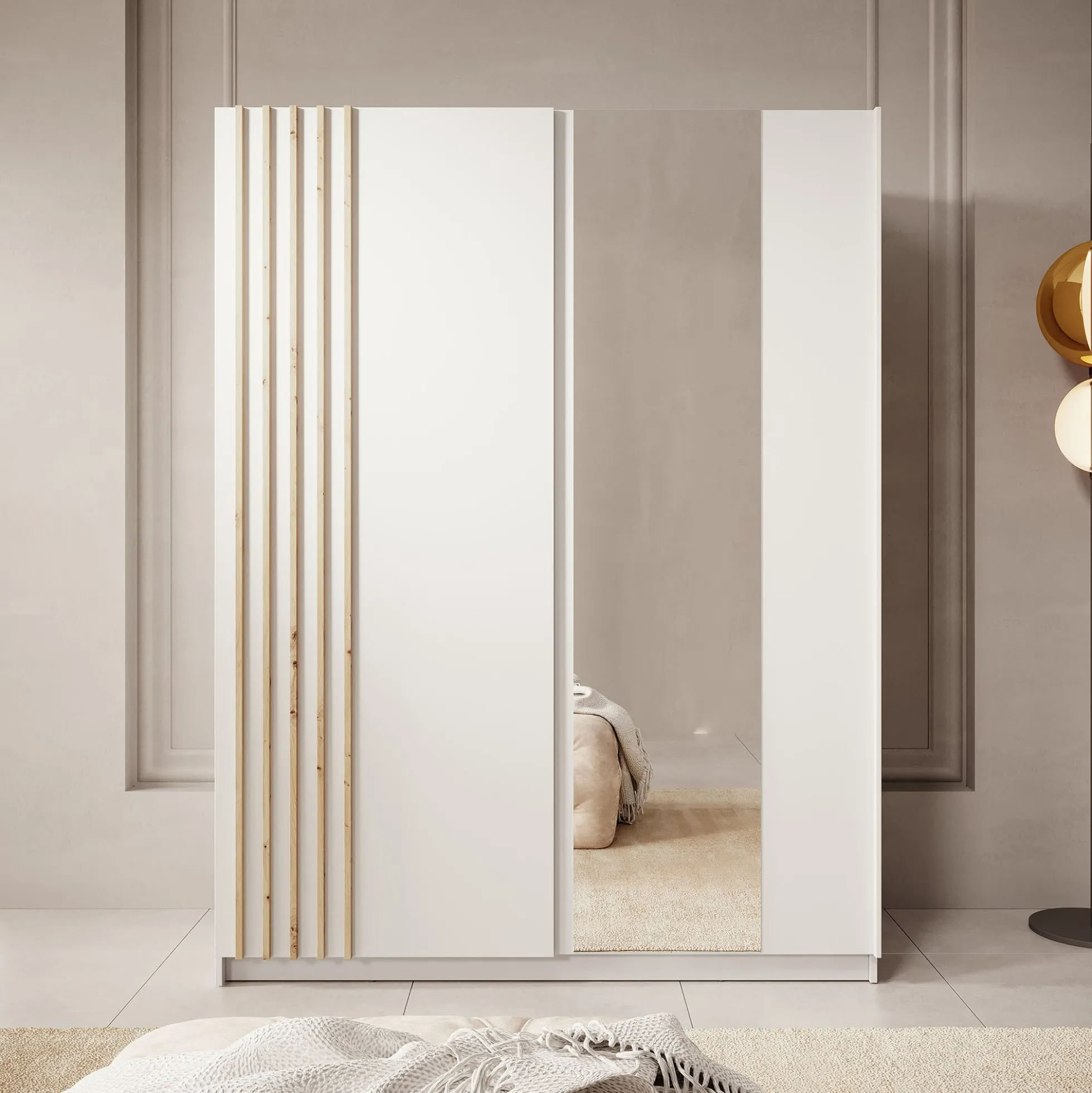 Boets - Kledingkast met schuifdeuren - Wit/eiken - 150x64x199 cm