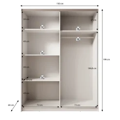 Boets - Kledingkast met schuifdeuren - Wit/eiken - 150x64x199 cm