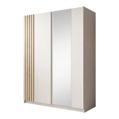 Boets - Kledingkast met schuifdeuren - Wit/eiken - 150x64x199 cm