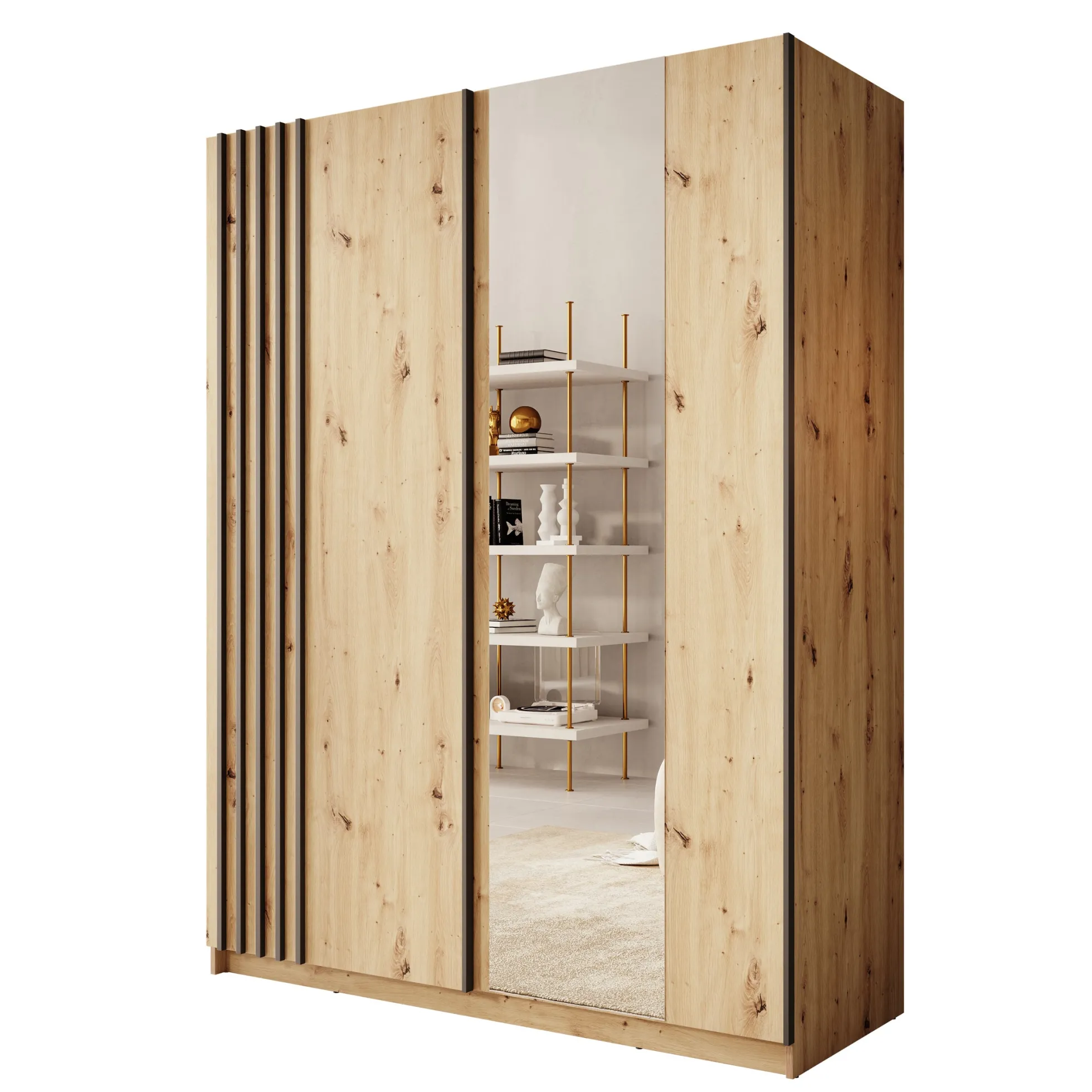 Boets - Kledingkast met spiegel - Eikenpatroon - 150x64x199 cm