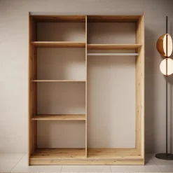 Boets - Kledingkast met spiegel - Eikenpatroon - 150x64x199 cm