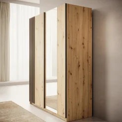 Boets - Kledingkast met spiegel - Eikenpatroon - 150x64x199 cm