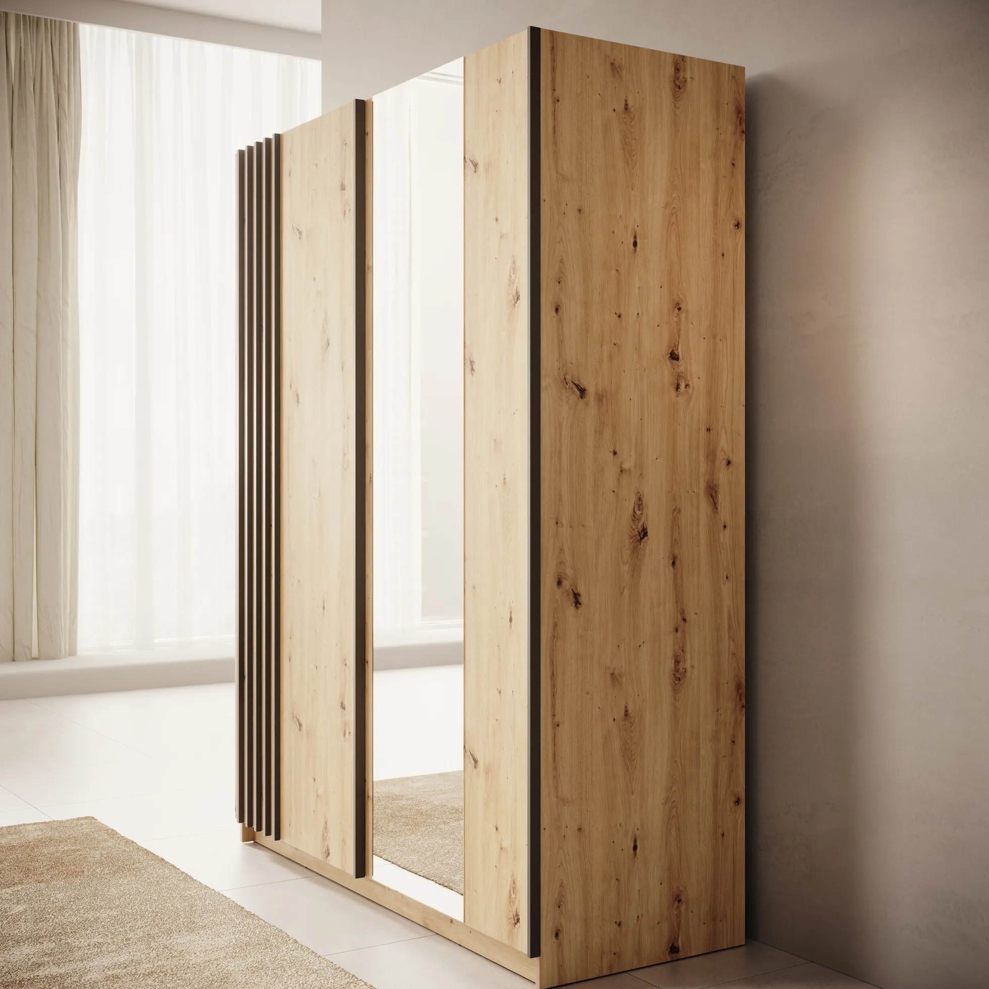Boets - Kledingkast met spiegel - Eikenpatroon - 150x64x199 cm
