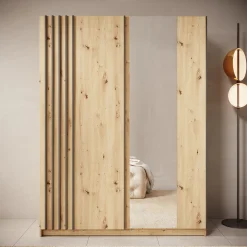 Boets - Kledingkast met spiegel - Eikenpatroon - 150x64x199 cm