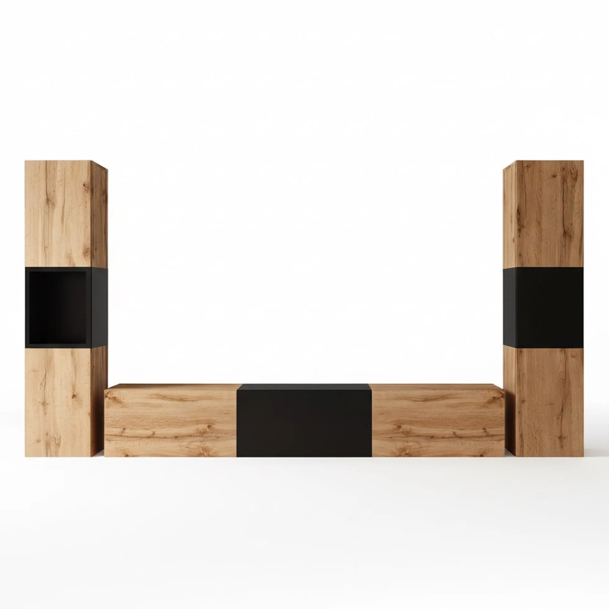 Bonzo 3 - Wandmeubel - Eiken/zwart - 180x33x30 cm