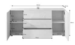 Bonzo - Dressoir - Wit - 150x39x68 cm